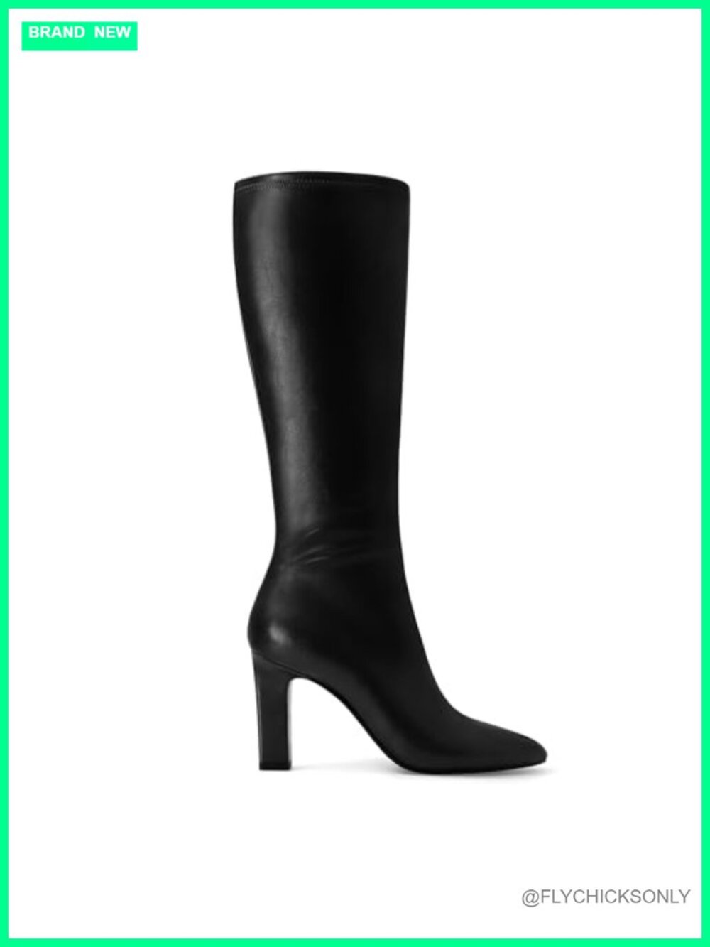 Faux Leather Knee High Boots Pointed Toe Chunky Block Heel